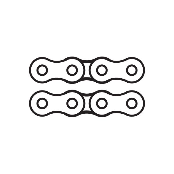 Bicycle chain link decal, two black outlined links with circular holes