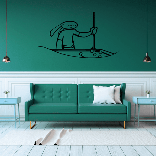 Image of Billiards Cartoon Bunny Holding Cue Stick Decal