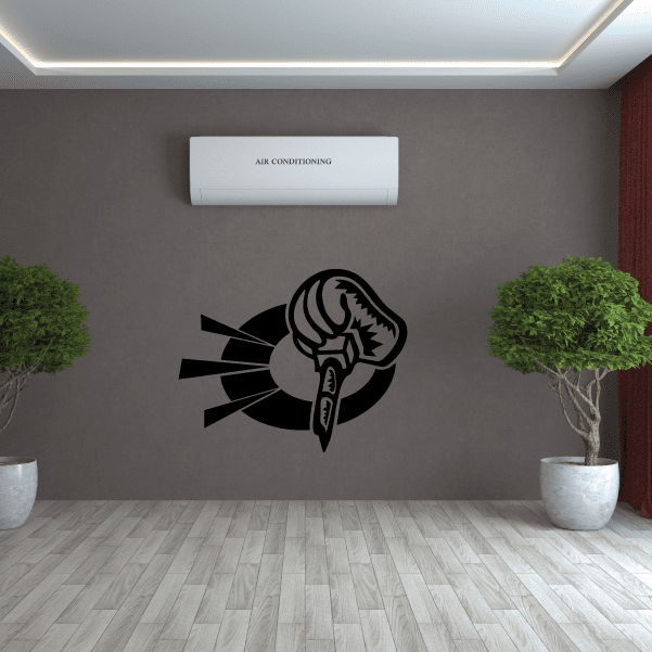 Billiards cue end wall decal, black icon with cue stick and flame ball