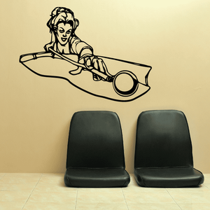 Billiards woman hitting ball decal with black outline line art