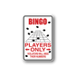 Bingo Players Only sticker with red text and bingo grid, black dots and arrows