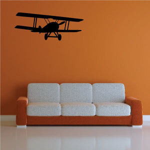 Black biplane flight wall decal silhouette with wings and propeller