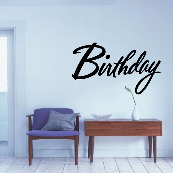 Birthday vinyl wall decal with script text and balloon graphic