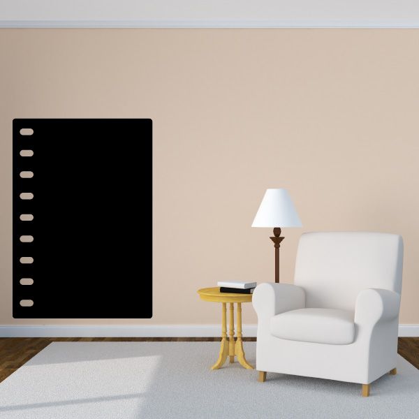 Blank paper decal with black square board and white binder ring holes