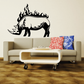 Black rhino wall decal with flame accents for a bold side profile