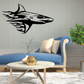 Shark wall decal, black silhouette with flame details and tribal-style lines