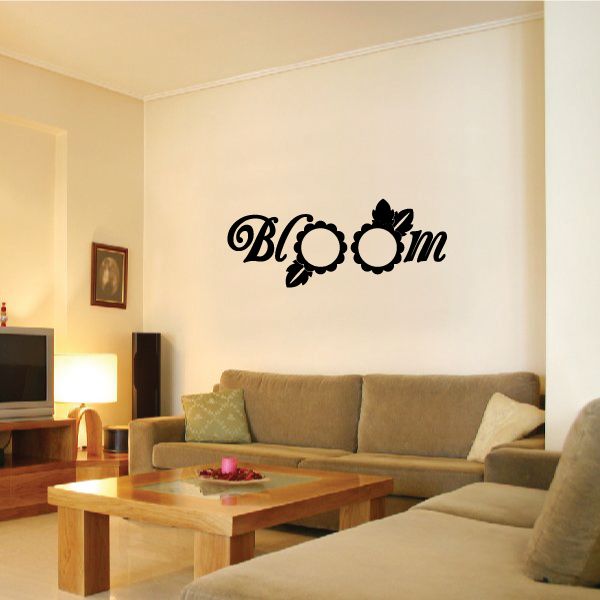 Bloom word wall decal with flower motif in black
