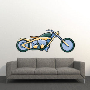 Blue chopper motorcycle sticker with detailed bike graphic