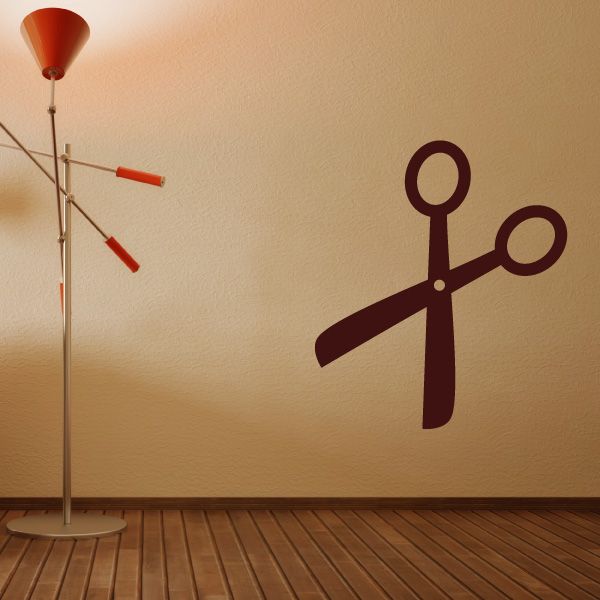 Burgundy scissors wall decal with simple line-art design