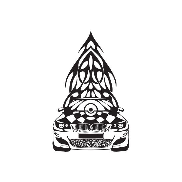 Black-and-white hoodie with checkered tribal decal and hood graphic