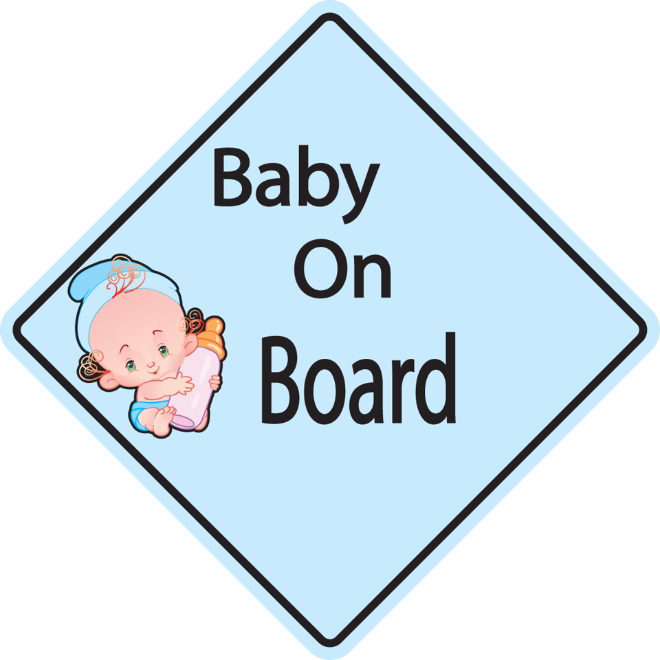 Baby on Board diamond sticker with light blue background and baby illustration