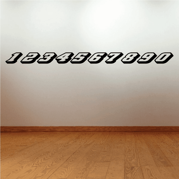 Race number decal: bold black 1934567890 digits with white outline