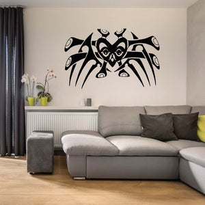 Tribal wing wall decal with bone mask design in black