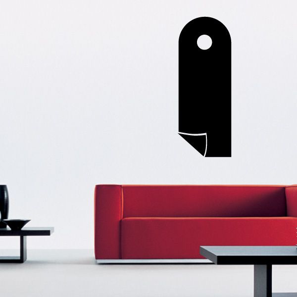 Black bookmark decal with round hole and V-shaped cut at bottom