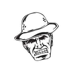 Soldier face decal with boonie hat, bold black-and-white line art