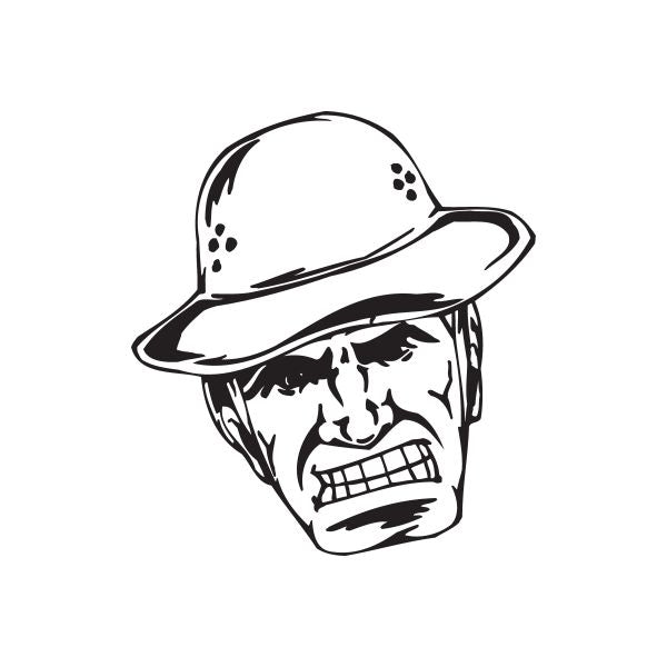 Soldier face decal with boonie hat, bold black-and-white line art