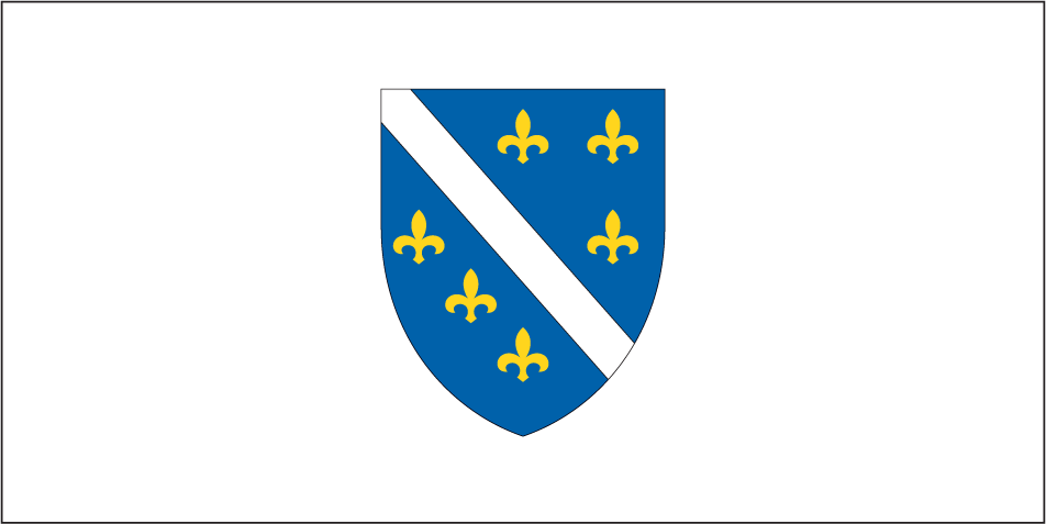 Bosnia and Herzegovina flag sticker with blue shield, white diagonal stripe, yellow fleur-de-lis