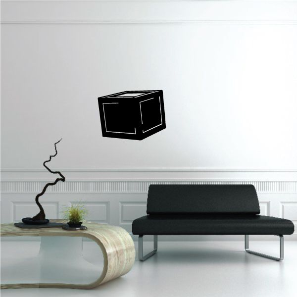 3D cube wall decal, black outline