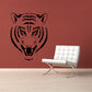 Brave tiger head decal, bold black illustration with striped face and open mouth.
