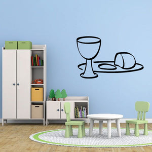 Bread and wine wall decal with black line art chalice and loaf