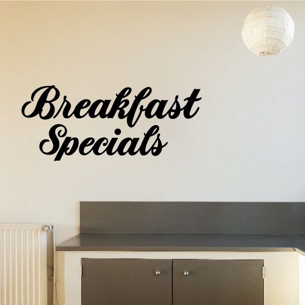Breakfast Specials wall decal vinyl, black cursive lettering