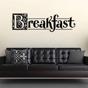 Breakfast wall decal vinyl lettering with decorative icon, black text