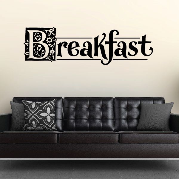 Breakfast wall decal vinyl lettering with decorative icon, black text