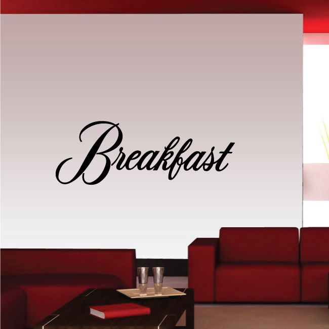 Breakfast wall vinyl decal in black cursive lettering
