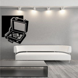 Black briefcase decal sticker with open briefcase icon on wall