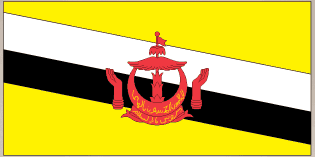 Brunei flag sticker with yellow and black diagonal bands and national crest in center