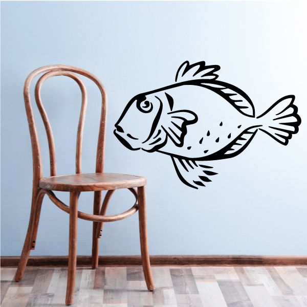 Brush stroke style bluegill fish wall decal, black outline