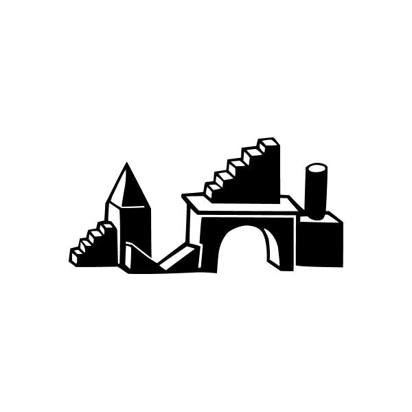 Building block castle vinyl decal sticker with black geometric pieces