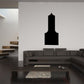Building decal featuring a tall black architectural silhouette shape