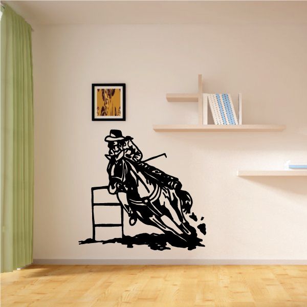 Bull riding wall decal, black outline of cowboy on bucking bull