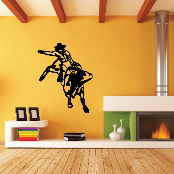Bull rider wall decal with black silhouette