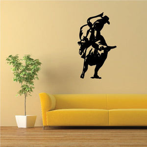 Bull rider wall decal vinyl, black silhouette of cowboy on horse