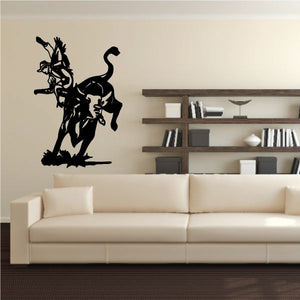 Bull riding wall decal with black bull rider silhouette vinyl sticker