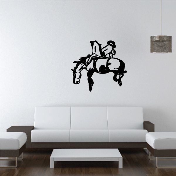 Bull riding wall decal vinyl, black silhouette of cowboy on bull