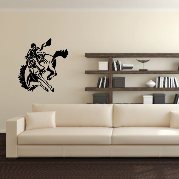 Bull rider wall decal, black vinyl silhouette of cowboy on bull