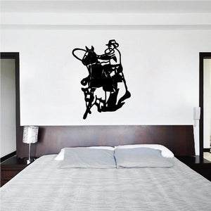 Bull riding wall decal showing black cowboy on bull silhouette
