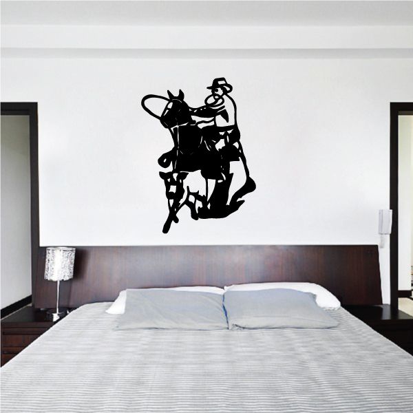 Bull riding wall decal showing black cowboy on bull silhouette