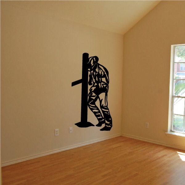 Bull riding wall decal, black silhouette of rider on standing bull