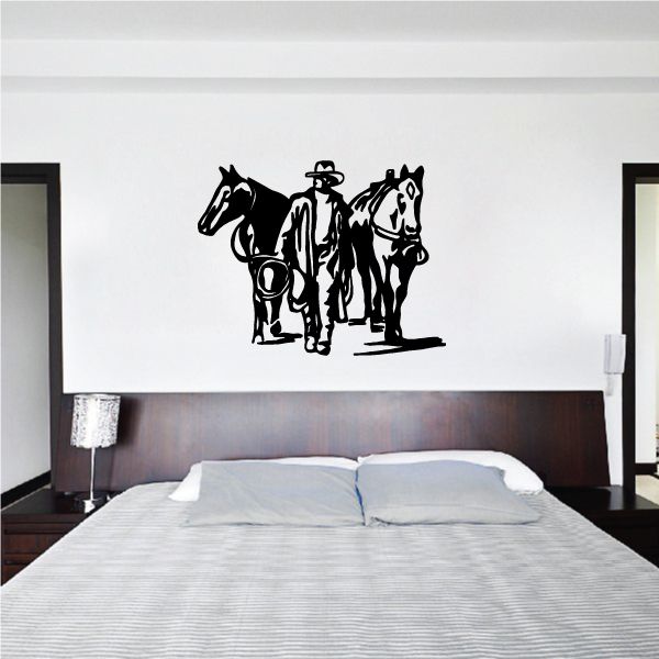 Black cowboy and horses wall decal sticker