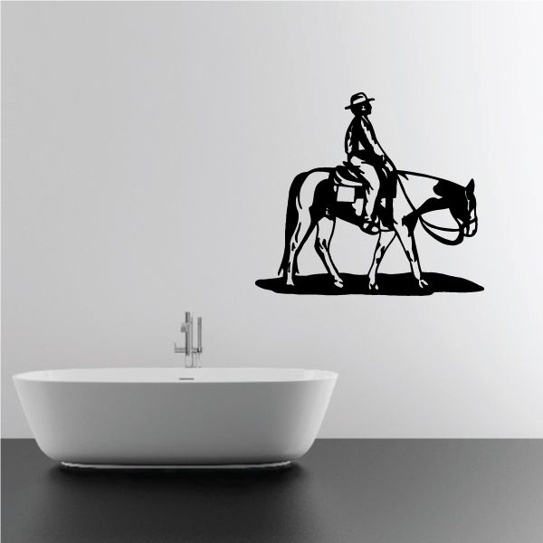 Bull rider wall decal, black vinyl silhouette of rider on bull with rope