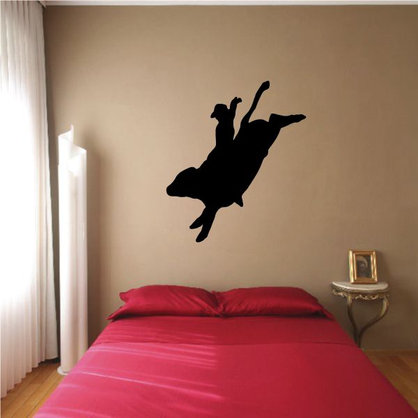 Black bull riding wall decal silhouette of a cowboy on a bucking bull