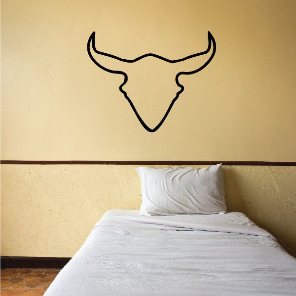 Bull skull outline wall decal, black line art style