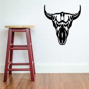 Bull skull southwestern wall decal, black outline skull with long curved horns