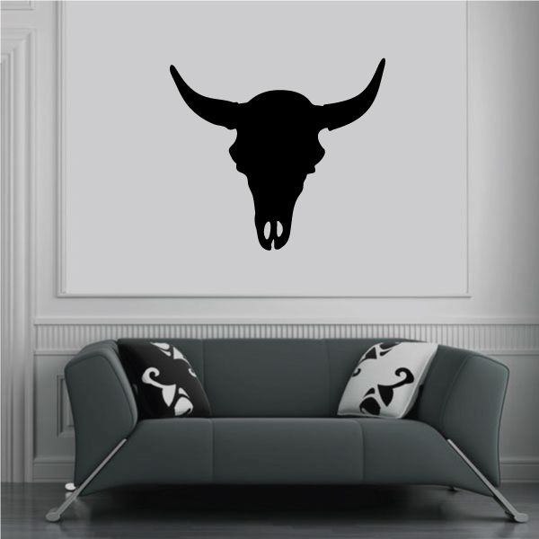 Bull skull wall decal, black vinyl skull silhouette with horns