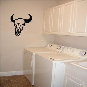 Bull skull wall decal, black vinyl bull skull silhouette on light wall
