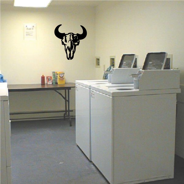 Bull skull wall decal, black vinyl skull with horns graphic